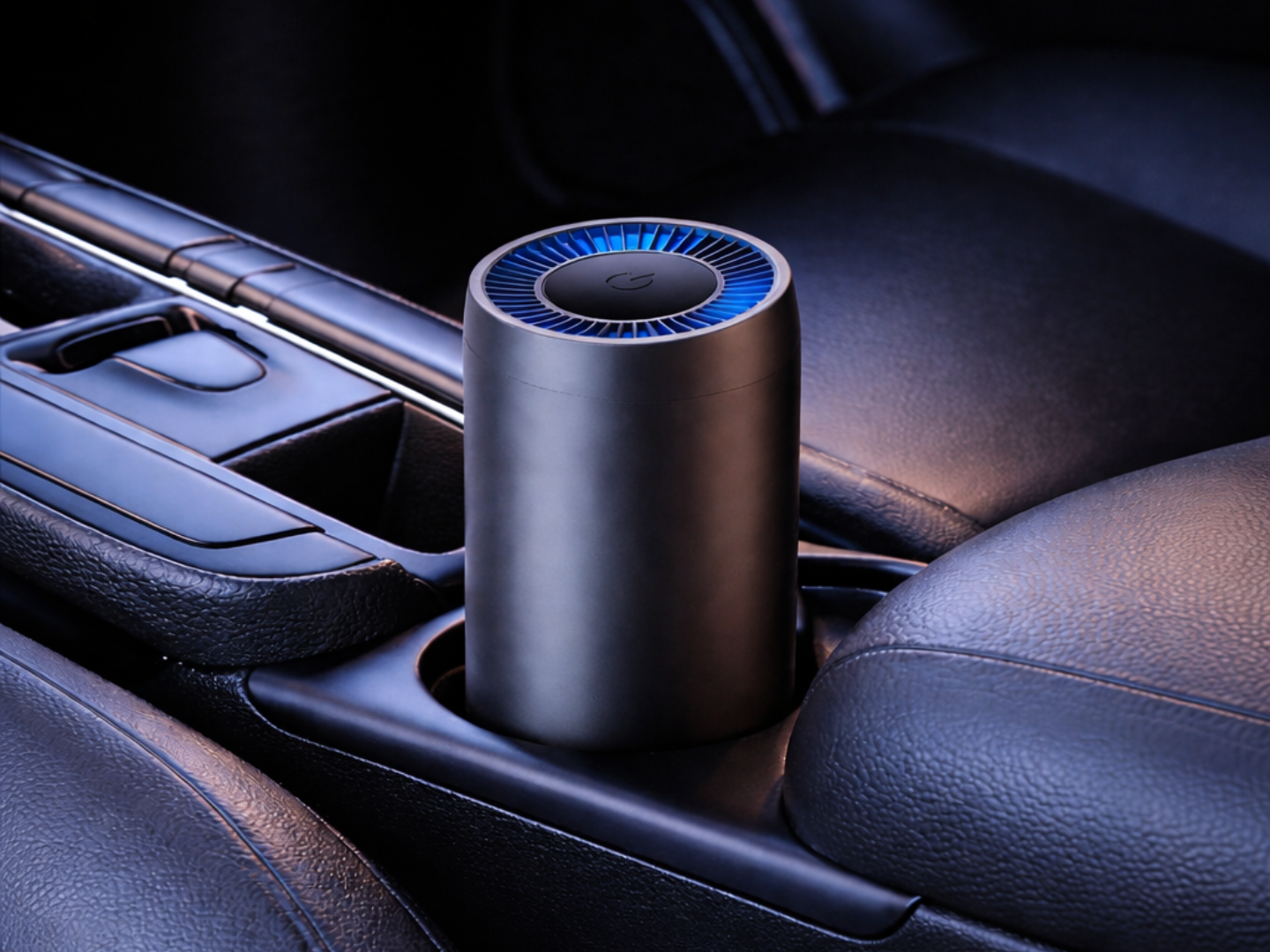 Portable air purifier on a car seat